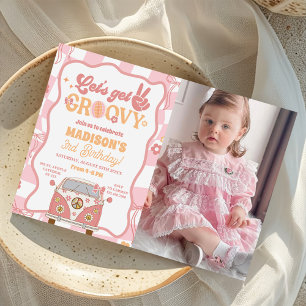 Daisy & Retro Van Pastel Groovy Foto på 3:e födels Inbjudningar