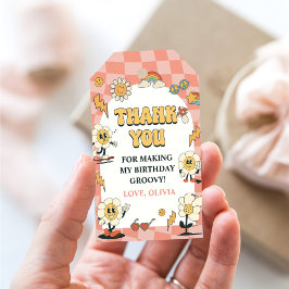 Daisy & Retro Van Rosa Groovy Ett första födelseda Presentetikett