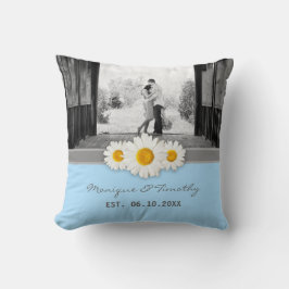 Daisy Ribbon Blue Bröllop-årsdagen Dekorativ kudde