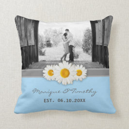 Daisy Ribbon Blue Bröllop-årsdagen Dekorativ kudde