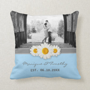 Daisy Ribbon Blue Bröllop-årsdagen Dekorativ kudde
