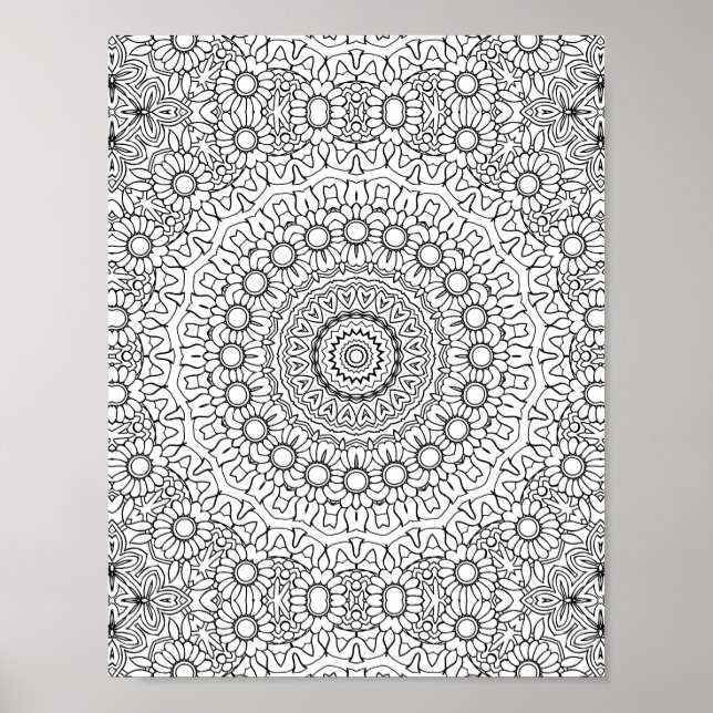 Daisy Ring Mandala Målarbild Detaljerad Konstverk Poster (Framsidan)
