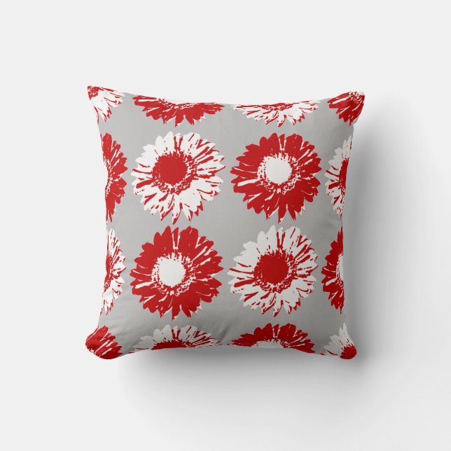 Daisy - Röd, Vit och Grått Kudde (Framsida)