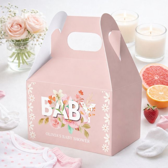Daisy rosa Baby-blommans kalligrafi Baby Shower Presentaskar (Skapare uppladdad)