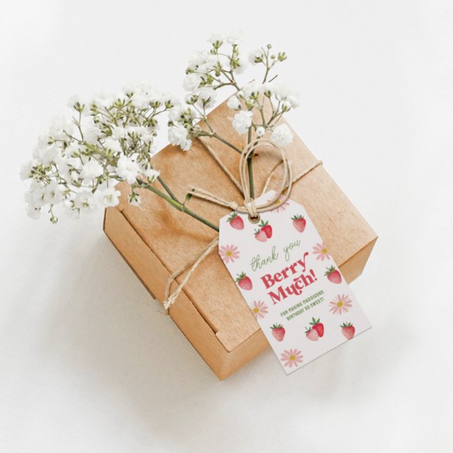 Daisy Rosa och Röd Tack så mycket Bär Födelsedag  Presentetikett (Skapare uppladdad)