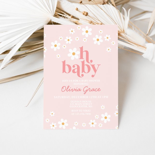 Daisy Rosa Retro Baby Shower Inbjudningar (Skapare uppladdad)