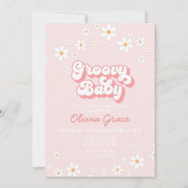 Daisy Rosa Retro Groovy Baby Shower Inbjudan