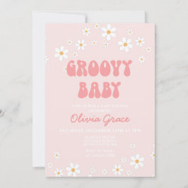 Daisy Rosa Retro Groovy Baby Shower Inbjudan