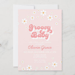 Daisy Rosa Retro Groovy Baby Shower Inbjudan