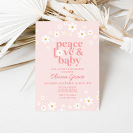 Daisy Rosa Retro Peace Kärlek Baby Shower Inbjudningar