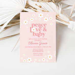 Daisy Rosa Retro Peace Kärlek Baby Shower Inbjudningar