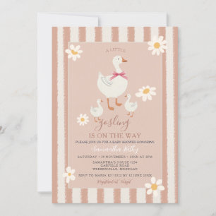 Daisy Rosa Stripe Cute Little Gosling Baby Shower Inbjudningar