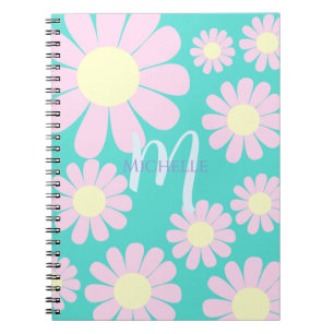 Daisy Rosa Teal Monogram Anteckningsbok