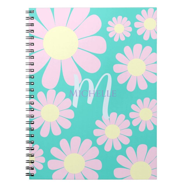 Daisy Rosa Teal Monogram Anteckningsbok (Framsidan)