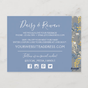 Daisy Rowan Navy & Gult Botanical Tack Vykort
