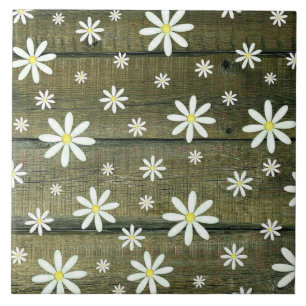 Daisy Rustic Barn Board Daisy Flower Kakelplatta