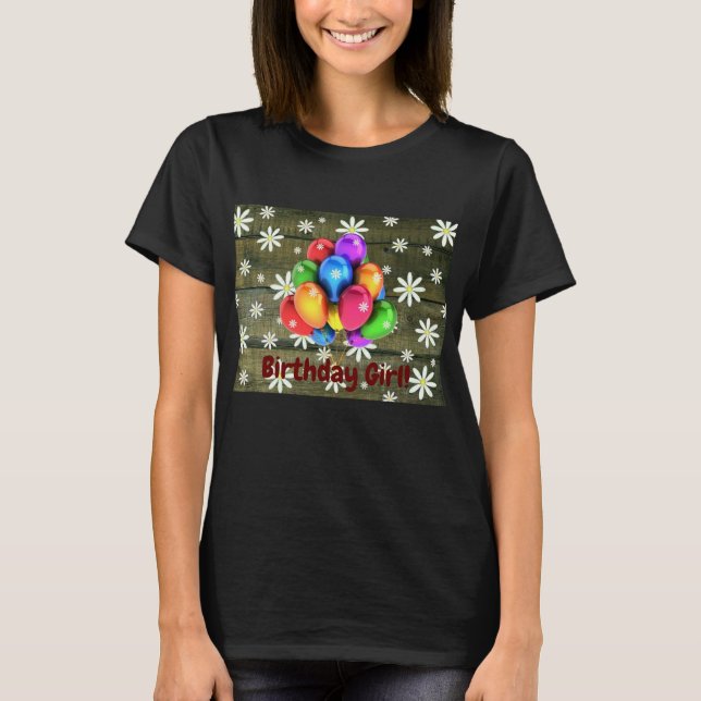 Daisy Rustic Barn Board Party Balloons Birthday T Shirt (Framsida)
