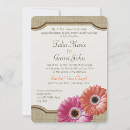 Daisy Rustic Burlap Coral och Rosa Inbjudningar