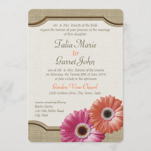 Daisy Rustic Burlap Coral och Rosa Inbjudningar