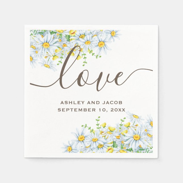 Daisy. Rustiska blommor. Land blommigt bröllop Pappersservett (Framsidan)