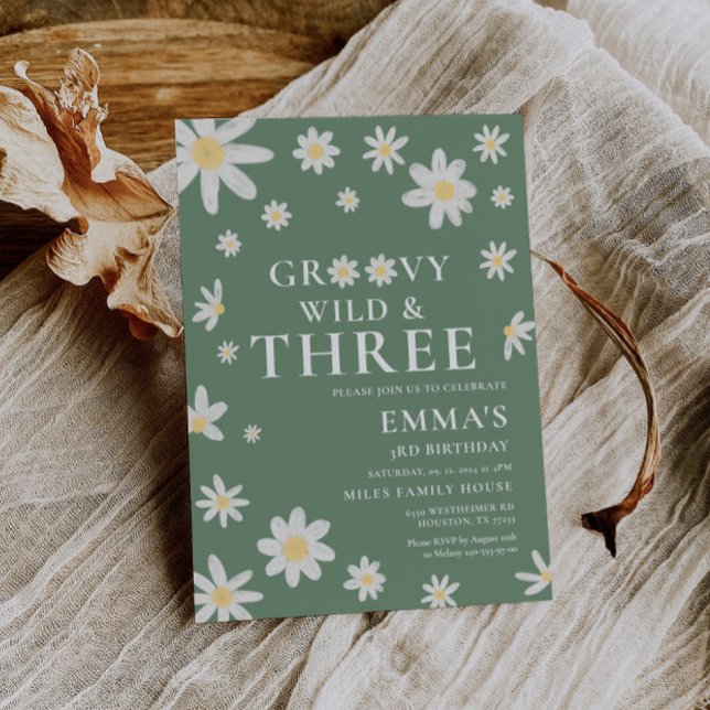 Daisy Sage Grönt Barns födelsedag Inbjudningar (Skapare uppladdad)