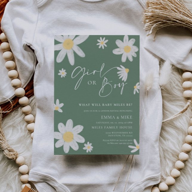 Daisy Sage Grönt Gender Reveal Girl eller Boy Inbjudningar (Skapare uppladdad)