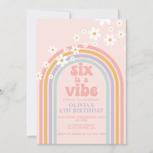 Daisy Six är en stämning Pastell regnbåge 6-årsdag Inbjudningar