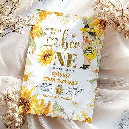 Daisy Solrosolja Blonde Girl First Bee Day Birthda Inbjudningar