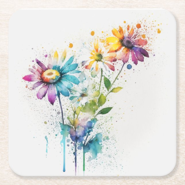 Daisy Spatter, levande färg, Underlägg Papper Kvadrat (Framsidan)