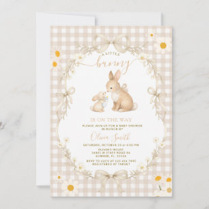Daisy Spring Neutral Gingham Kanin Bebis Shower Inbjudningar