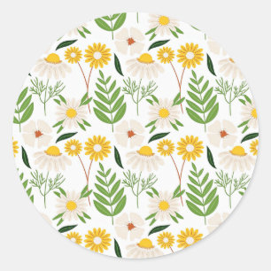 Daisy Springtime Mönster Runt Klistermärke
