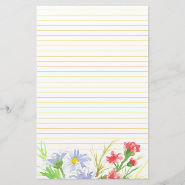 Daisy Stationery Brev Writer Watercolor Flowers Brevpapper (Framsida)