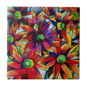 Daisy Straw - flerfärgad vilda blommor art Kakelplatta