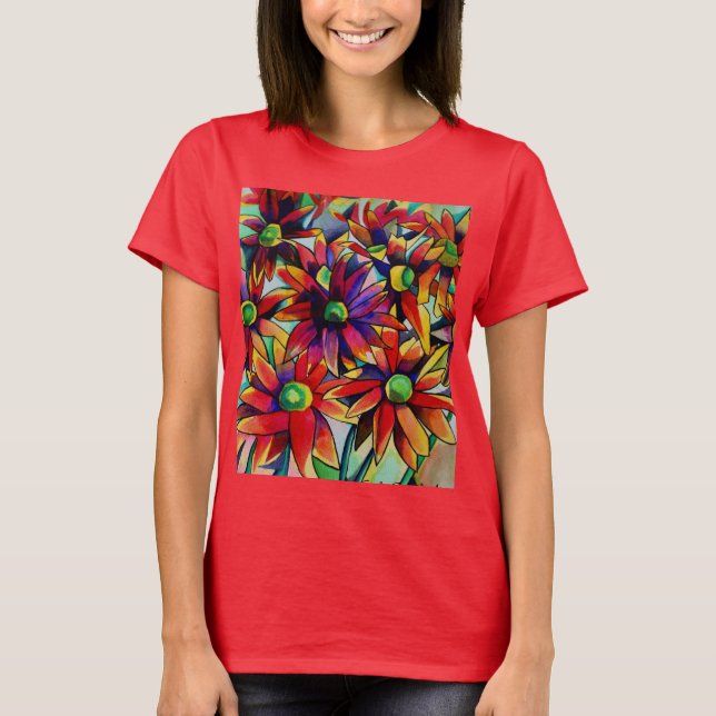 Daisy Straw - flerfärgad vilda blommor art T-shirt (Framsida)