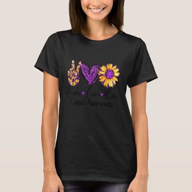 Daisy Sunflower Peace Love Cure Purple Lupus Aware T Shirt (Framsida)