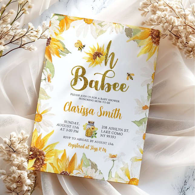 Daisy Sunflower Sommar Bee Baby Shower Inbjudan (Skapare uppladdad)