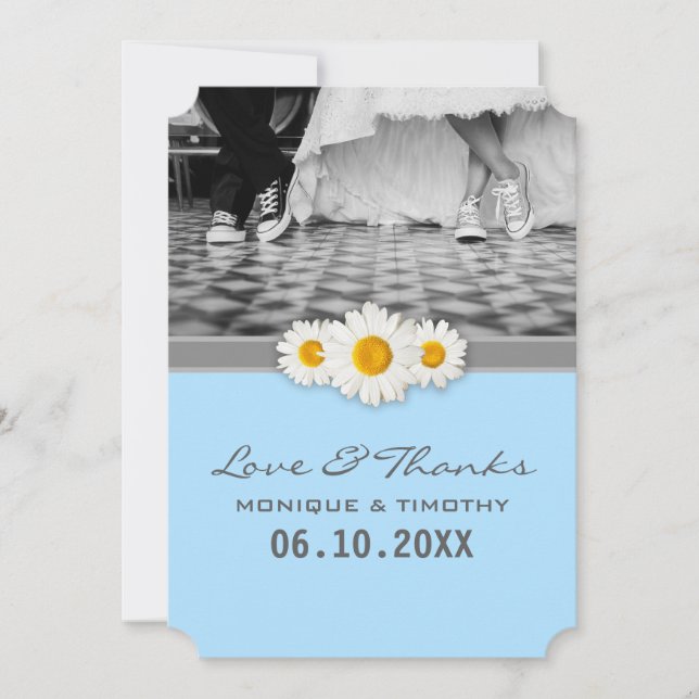 Daisy - tack för ditt kort - blått Grått och vitt (Framsida)