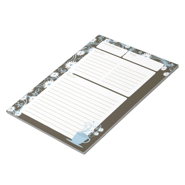 Daisy Tea Party Recept Pages Blue Espresso Anteckningsblock (Vinklad)