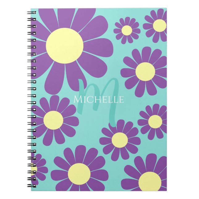 Daisy Teal Lila Monogram Anteckningsbok (Framsidan)