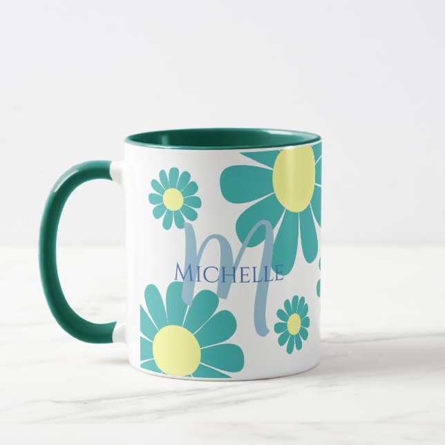Daisy Teal Monogram Mugg (Vänster)