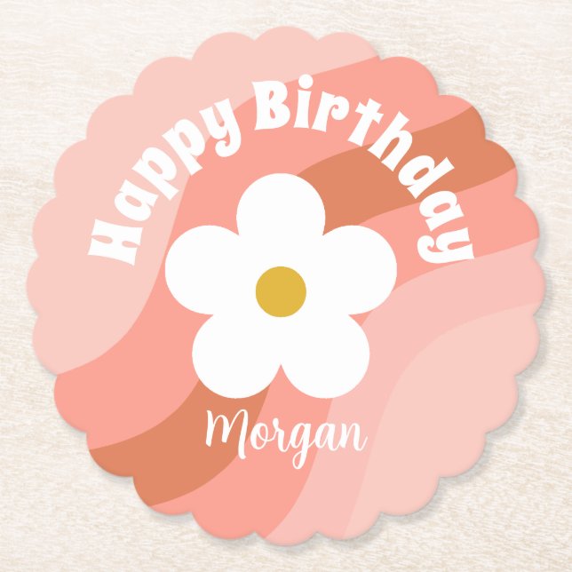 Daisy Terracotta Peach Retro Party Muffins Underlägg Papper (Framsida)