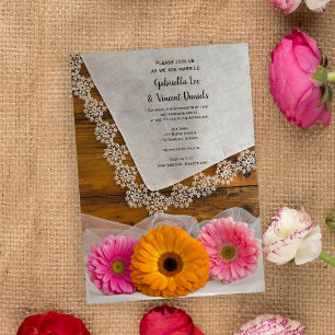 Daisy Trio med Vintage Snöre Land Barn Bröllop Inbjudningar