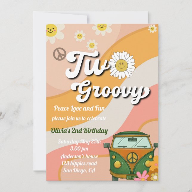 Daisy två Groovy Birthday-inbjudan, 70-årsdag Inbjudningar (Framsida)