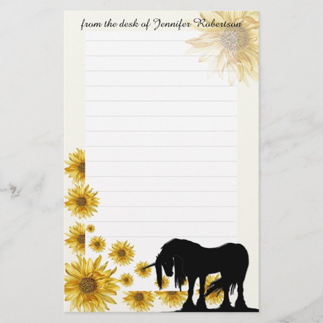 Daisy Unicorn Stationery w/linjer Brevpapper (Framsida)