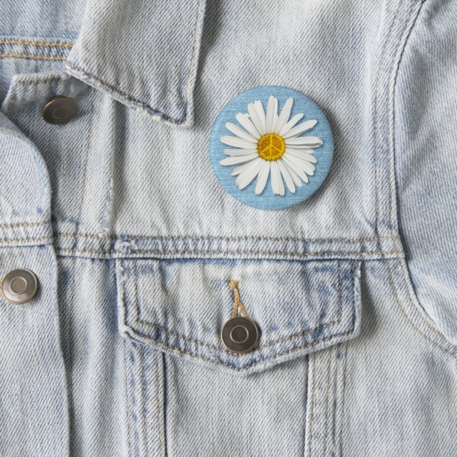 Daisy utan fredssymbol för krig - Blek Denim Knapp (In Situ)