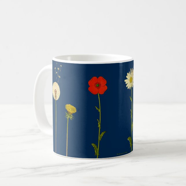 Daisy, vallmo, dandelioner och svampar Två-Tonad mugg (Framsida vänster)