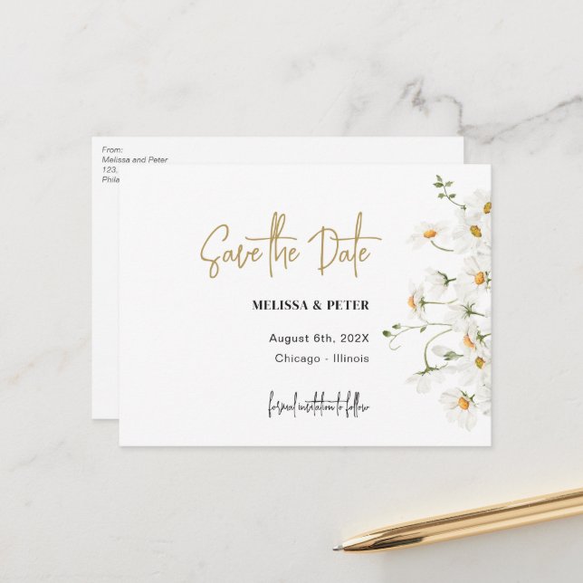 Daisy vår-blommor spara datum vykort (Fram/Back In Situ)