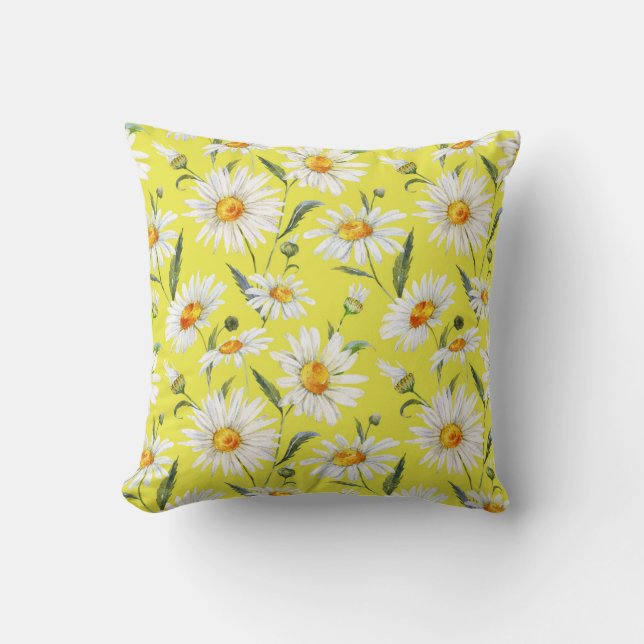Daisy vattenfärg, gult sömlös mönster. kudde (Framsida)