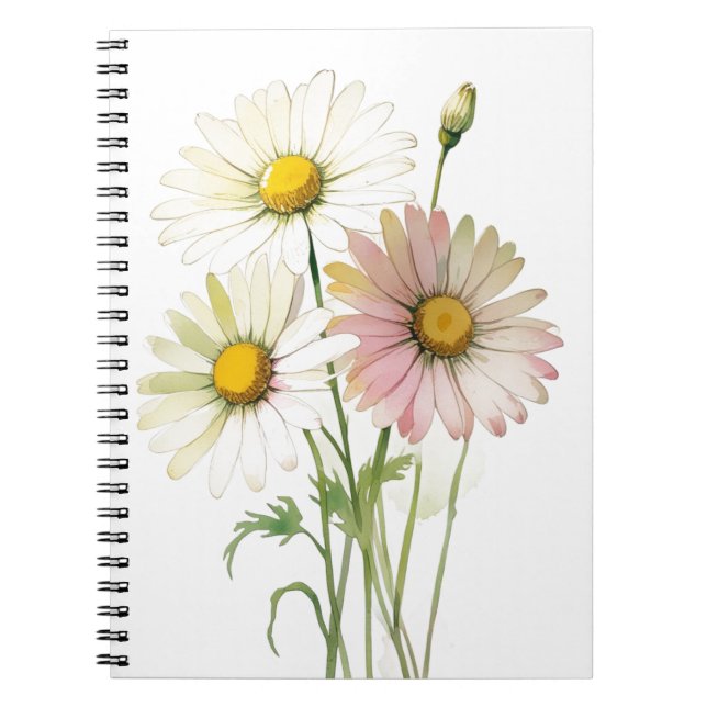 Daisy Vattenfärgsblomma Modern Professionell Anteckningsbok (Framsidan)