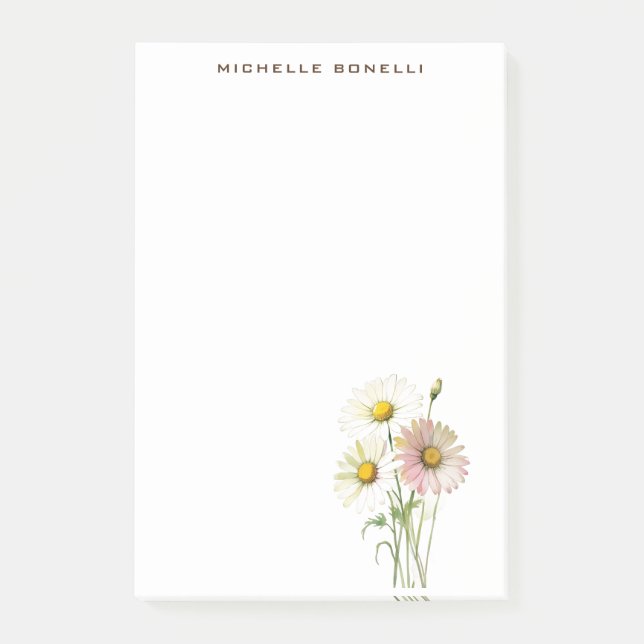 Daisy Vattenfärgsblomma Modern Professionell Post-it Block (Framsida)